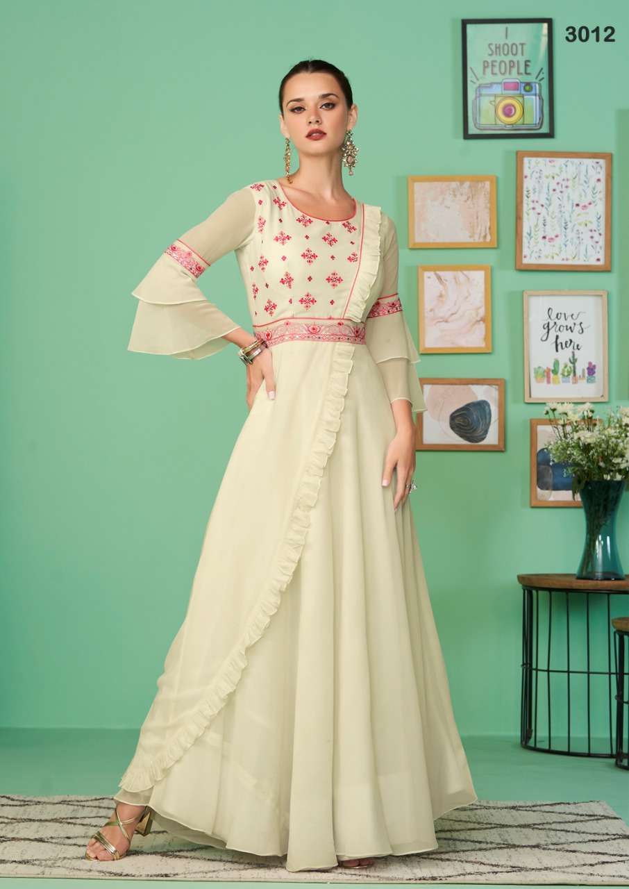 S3forever-Glamore Shine Vol 2 - Georgette-Embroidery-Long-Gown-Kurti-Heavy-Malai-Crape-Inner-3012